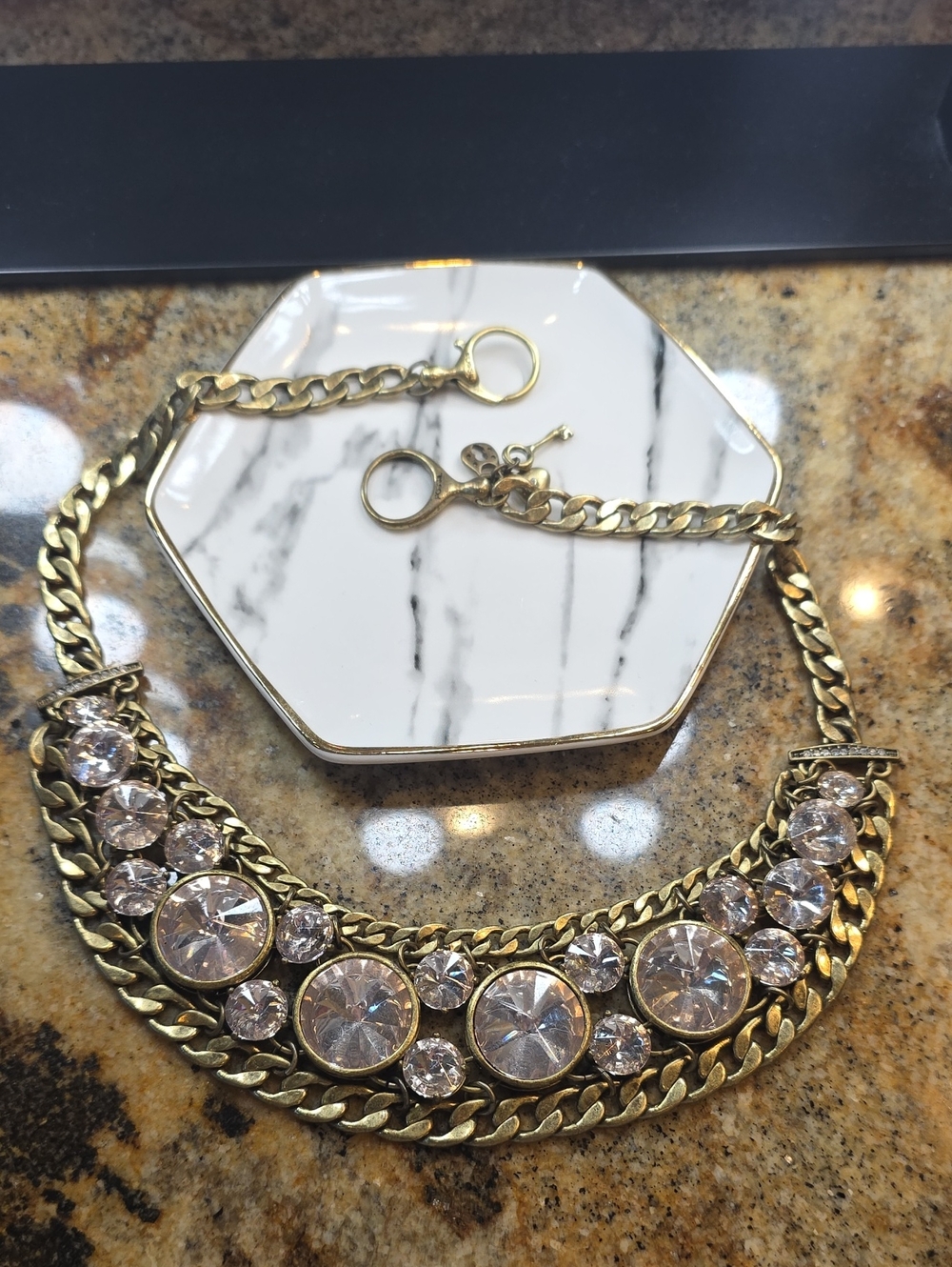 Fossil Gold-Tone Crystal Collar Necklace And Bracelet